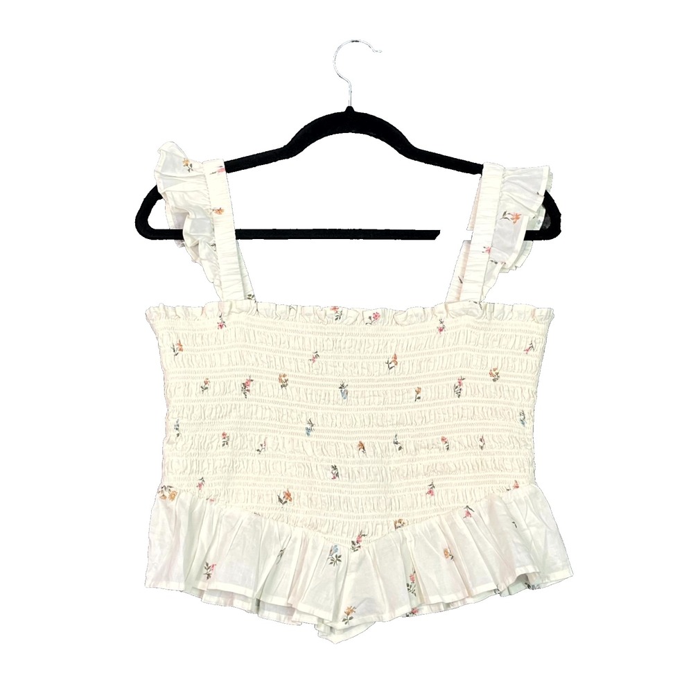American Eagle Outfitters Smocked Crop Top Womens M Ivory Floral Classic Career